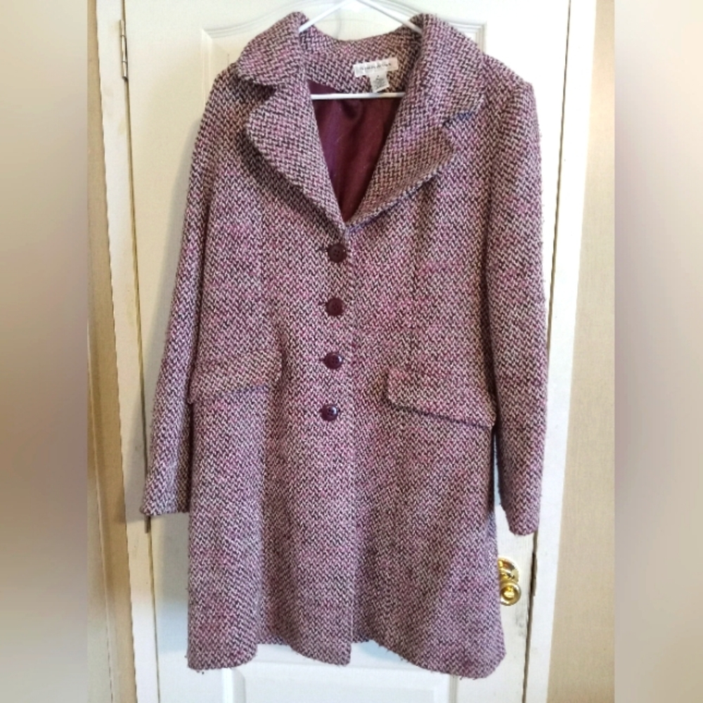 Preston & York Size 12 Pea Coat Purple and White knit